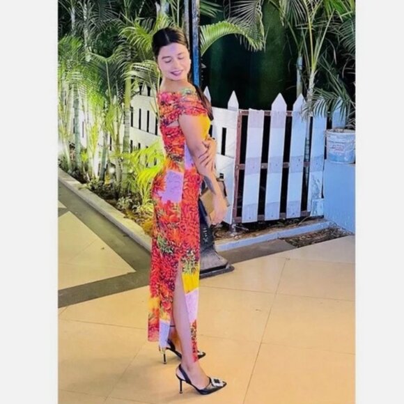 Zara Picante All Over Print Over The Shoulder Tulle Dress M - Picture 5 of 14